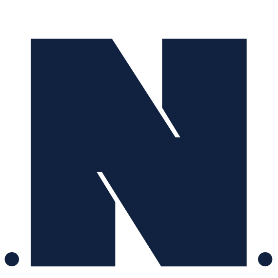 Large blue letter 'N' on a white background