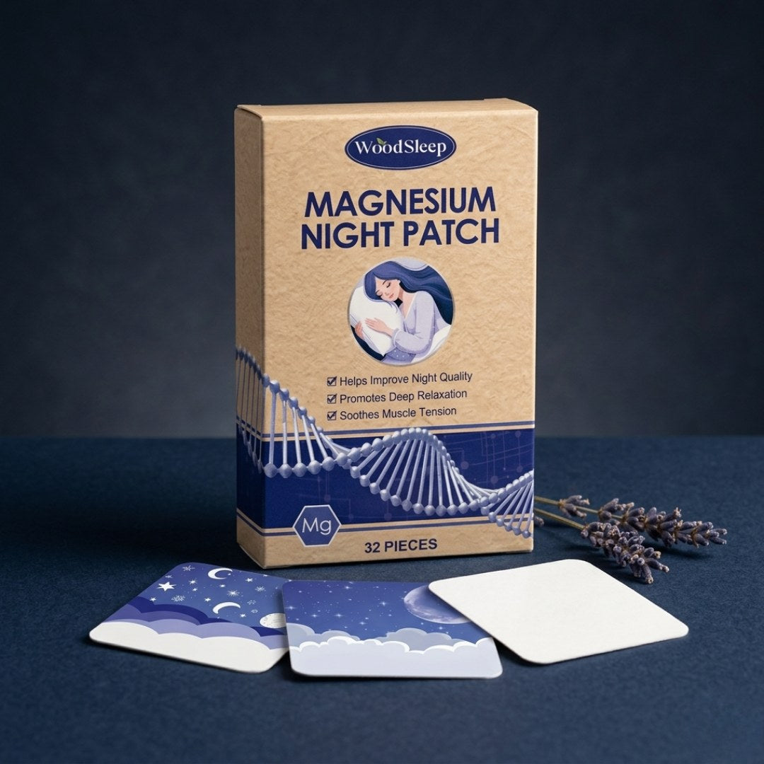 The Deep Rest Patch — box of 32 lavender and magnesium night patches with three patches in front